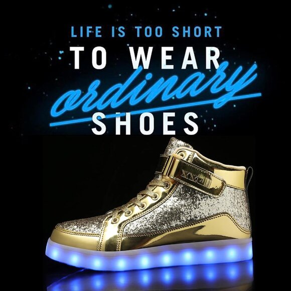 ⚡Unisex Glitter Gold USB Recharging High Top LED Light Up Casual Sneakers - Picture 2 of 6